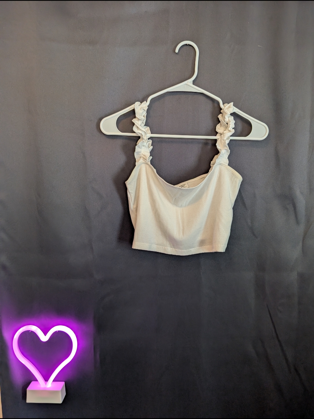 Sunday Best Cream Ribbed Ruffle Strap Crop Top - Picture 2 of 8